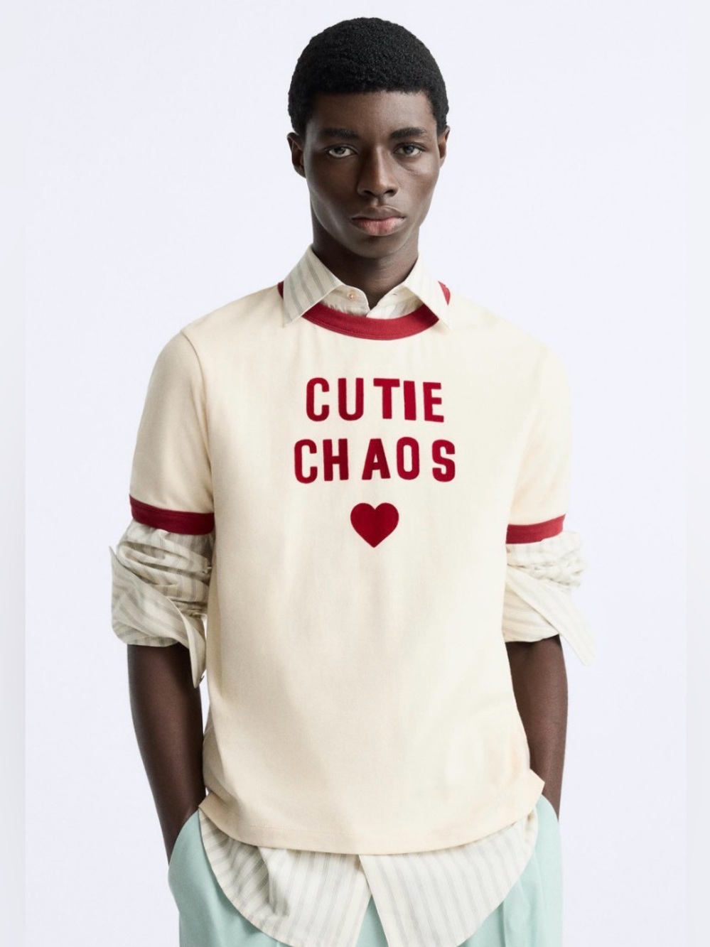 Zara X Harry Lambert Cream 'CUTIE CHAOS' Crewneck with Red Accents